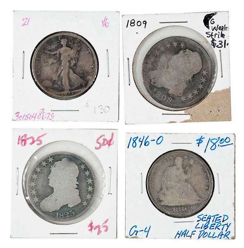 Appraisal: Key and Semi-Key Half Dollars dates include Draped Bust -O