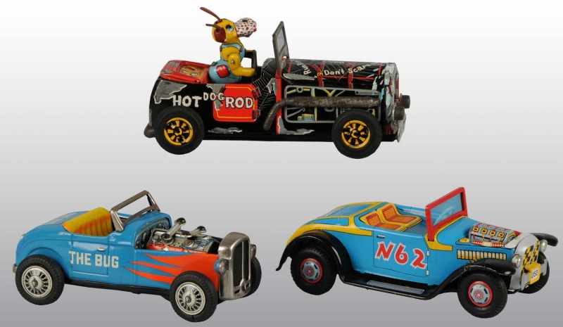 Appraisal: Lot of Tin Hot Rod Friction Toys Description Japanese Working