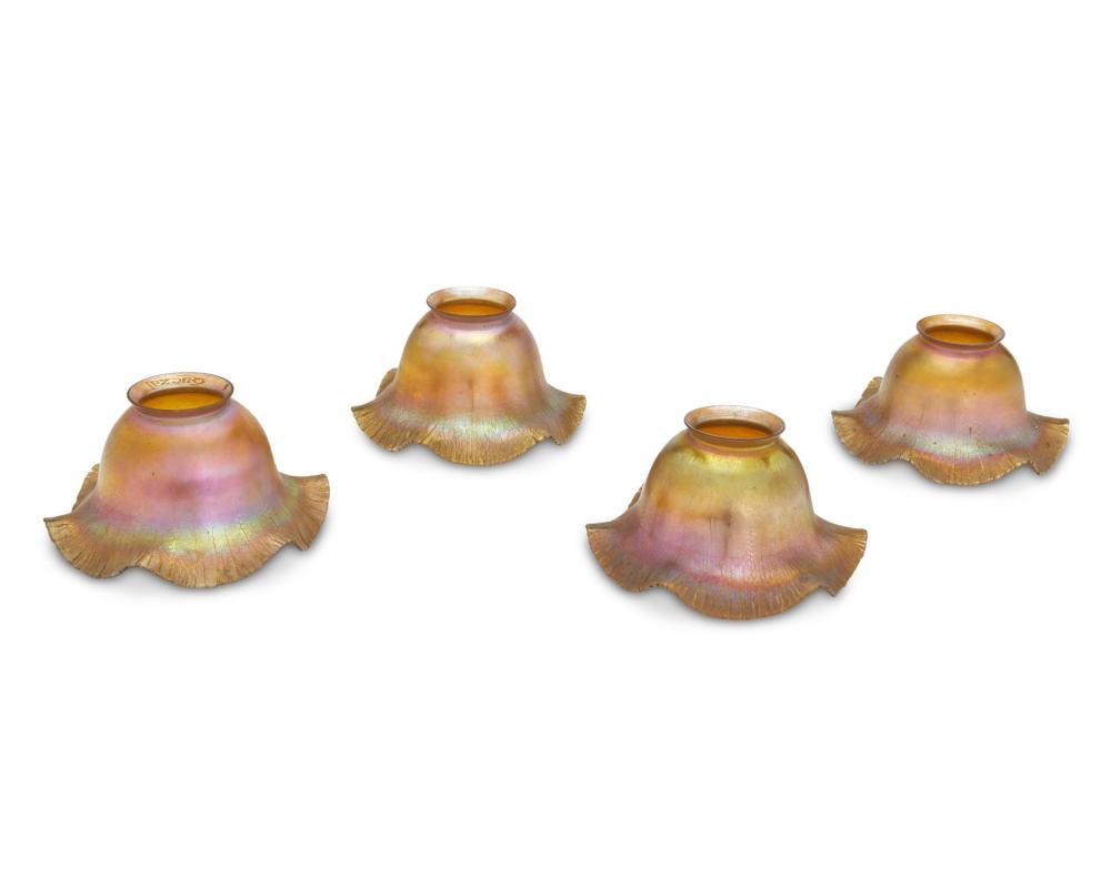 Appraisal: Four gold Quezal art glass shades First-quarter th Century Each