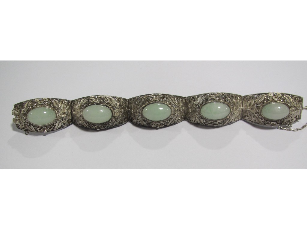 Appraisal: Chinese filigree work jade set bracelet