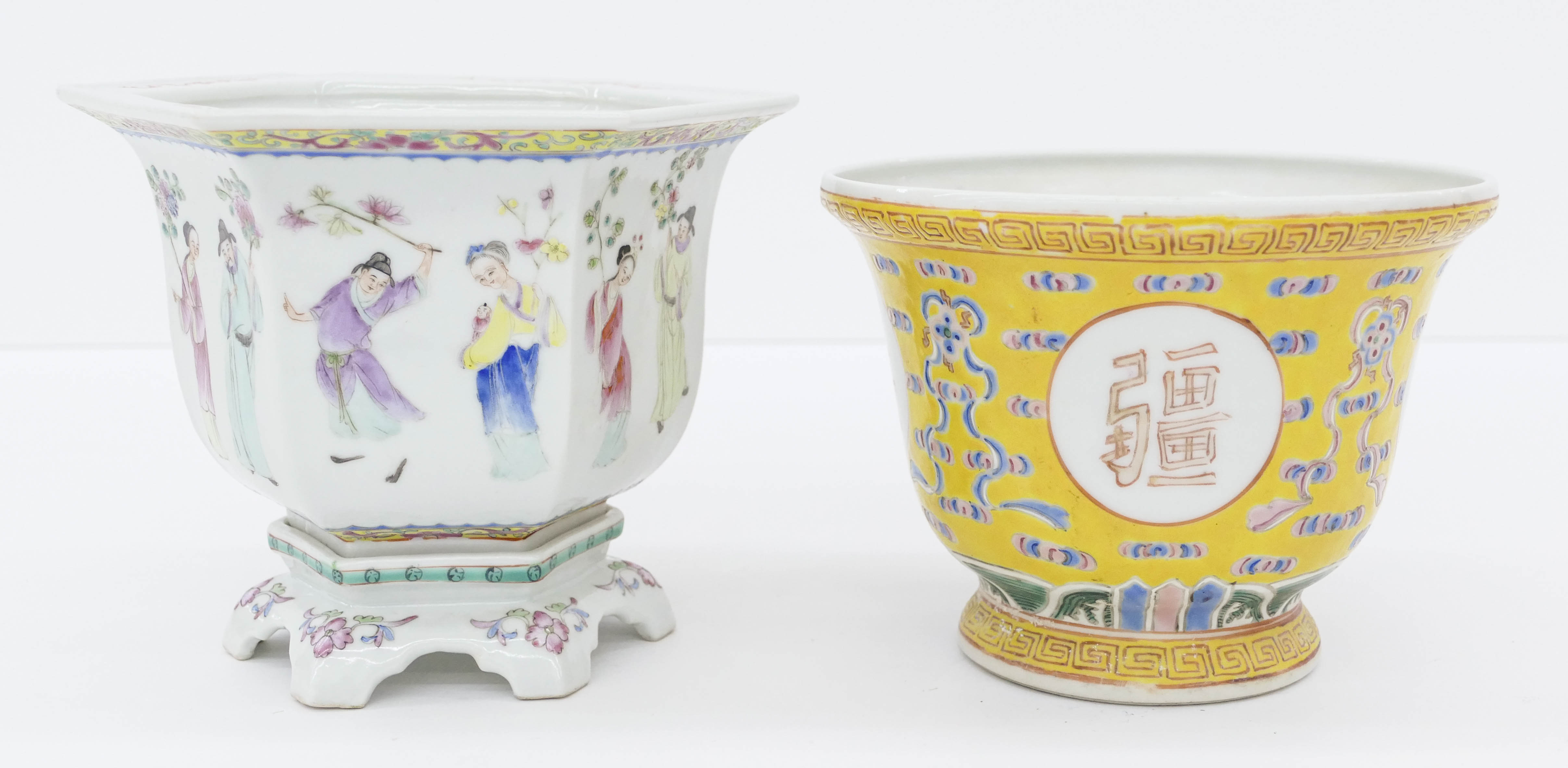 Appraisal: pc Chinese Republic Porcelain Flower Pots Includes a famille rose