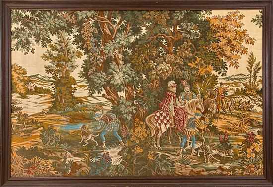 Appraisal: Continental hunting scene tapestry early th century depicting huntsmen with