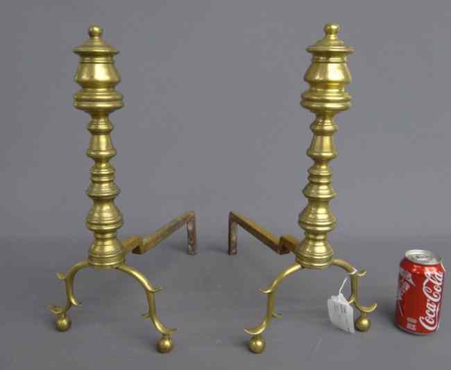 Appraisal: Pair th c Empire brass andirons '' Ht