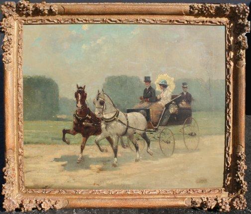 Appraisal: LASKY L European th C Couple in Horse Carriage OIL