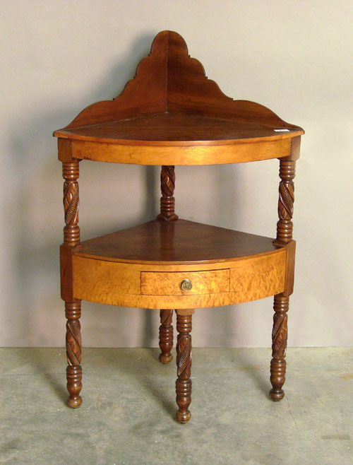 Appraisal: Federal mahogany and maple corner washstand th c h w