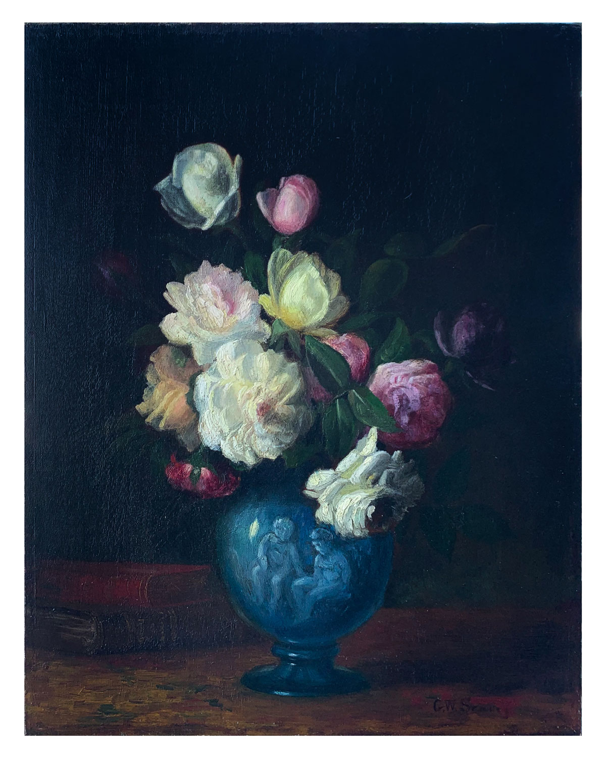 Appraisal: SEAVEY George W American - Roses in a Blue Urn