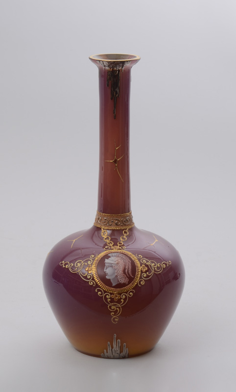 Appraisal: ENGLISH ENAMELED GLASS BOTTLE VASE Enameled with a classical profile