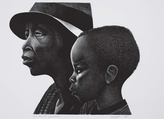 Appraisal: ELIZABETH CATLETT - Two Generations Lithograph x mm x inches