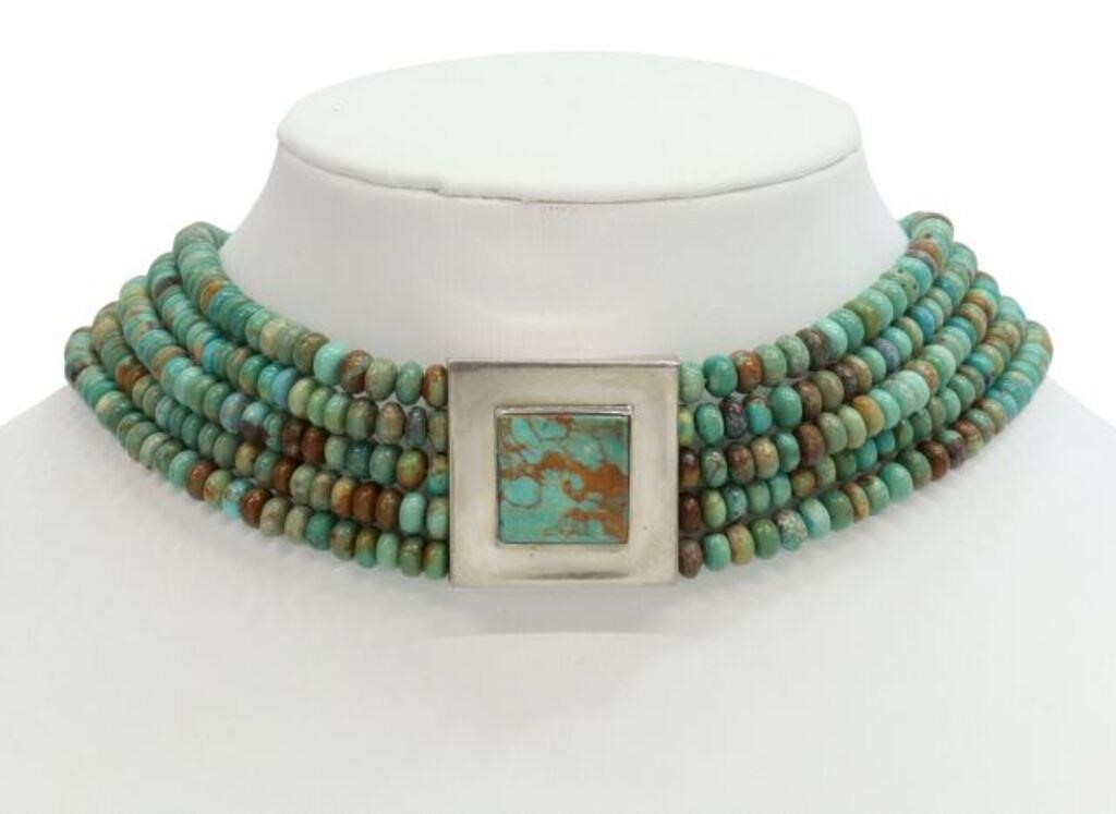 Appraisal: Native American sterling silver and turquoise choker necklace hallmarked A