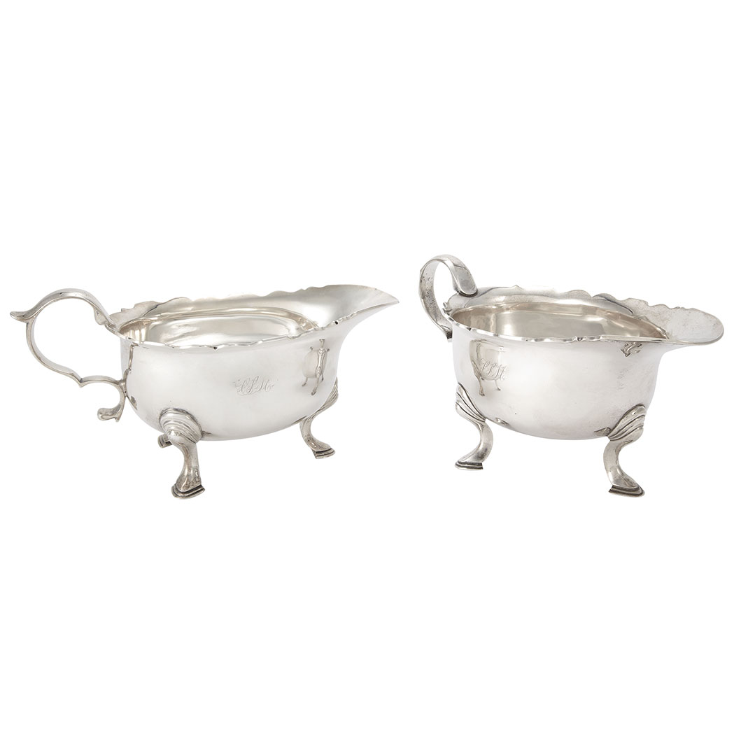 Appraisal: Pair of American Silver Gravy Boats James Thomson New York