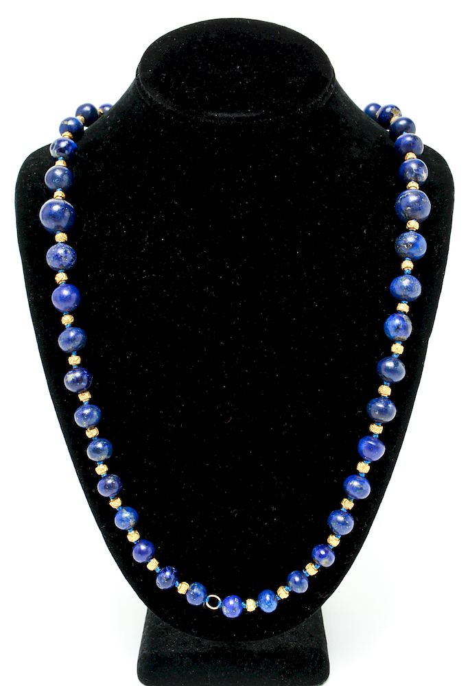 Appraisal: K Gold Lapis Lazuli Beaded Necklace Choker K yellow gold