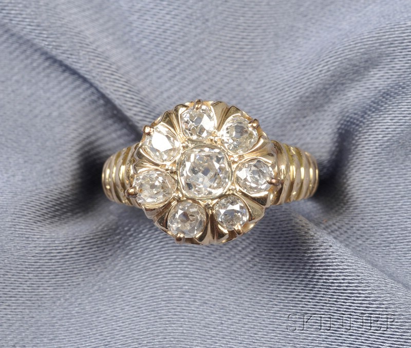 Appraisal: Antique kt Gold and Diamond Ring prong-set with a cluster