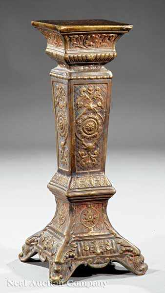 Appraisal: A Patinated Bronze Pedestal of Renaissance Inspiration square top cove