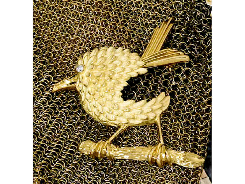 Appraisal: HENRY DUNAY BROOCH k yellow gold bird with diamond eye