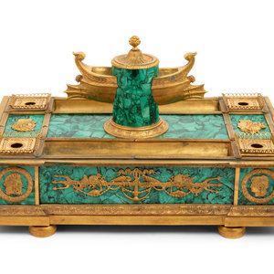 Appraisal: An Empire Style Gilt Bronze and Malachite Veneered Standish th