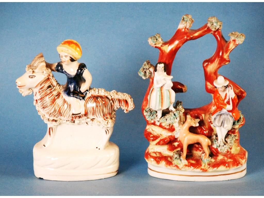 Appraisal: SMALL VICTORIAN STAFFORDSHIRE POTTERY ARBOUR GROUP woman standing holding a