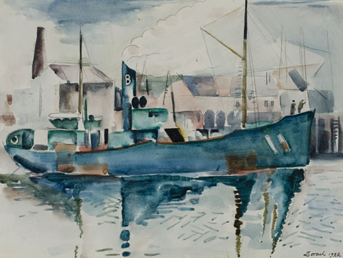 Appraisal: WILLIAM ZORACH Fishing Boats in a Harbor Watercolor on cream