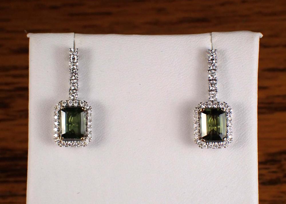 Appraisal: PAIR OF GREEN SAPPHIRE AND DIAMOND DANGLE EARRINGS each k