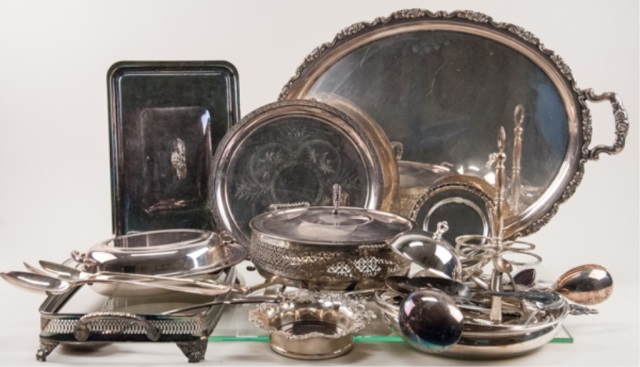 Appraisal: Lot of Silverplate to incl a Handarbeit Tray Assorted silverplate