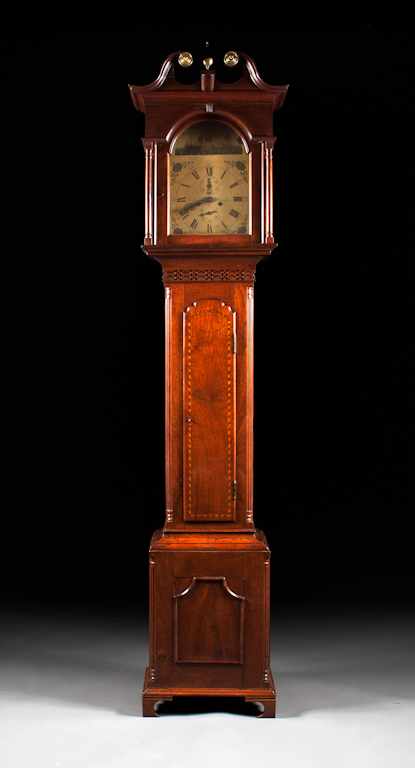 Appraisal: Scottish inlaid walnut tall-case clock painted sheet metal dial signed