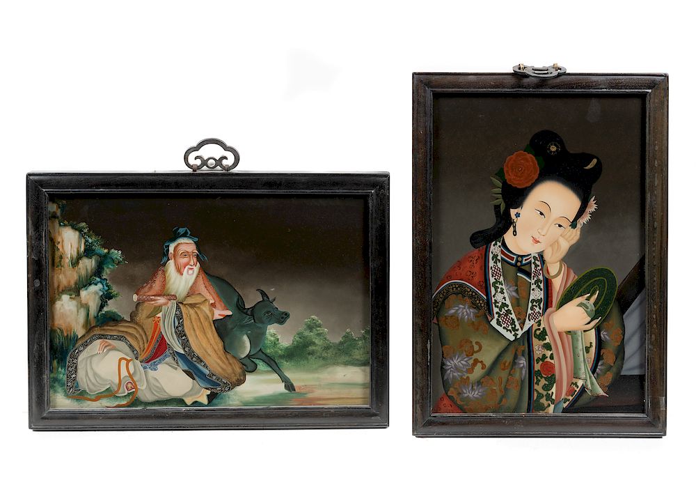 Appraisal: Two Chinese Reverse Glass Paintings Each image height x width