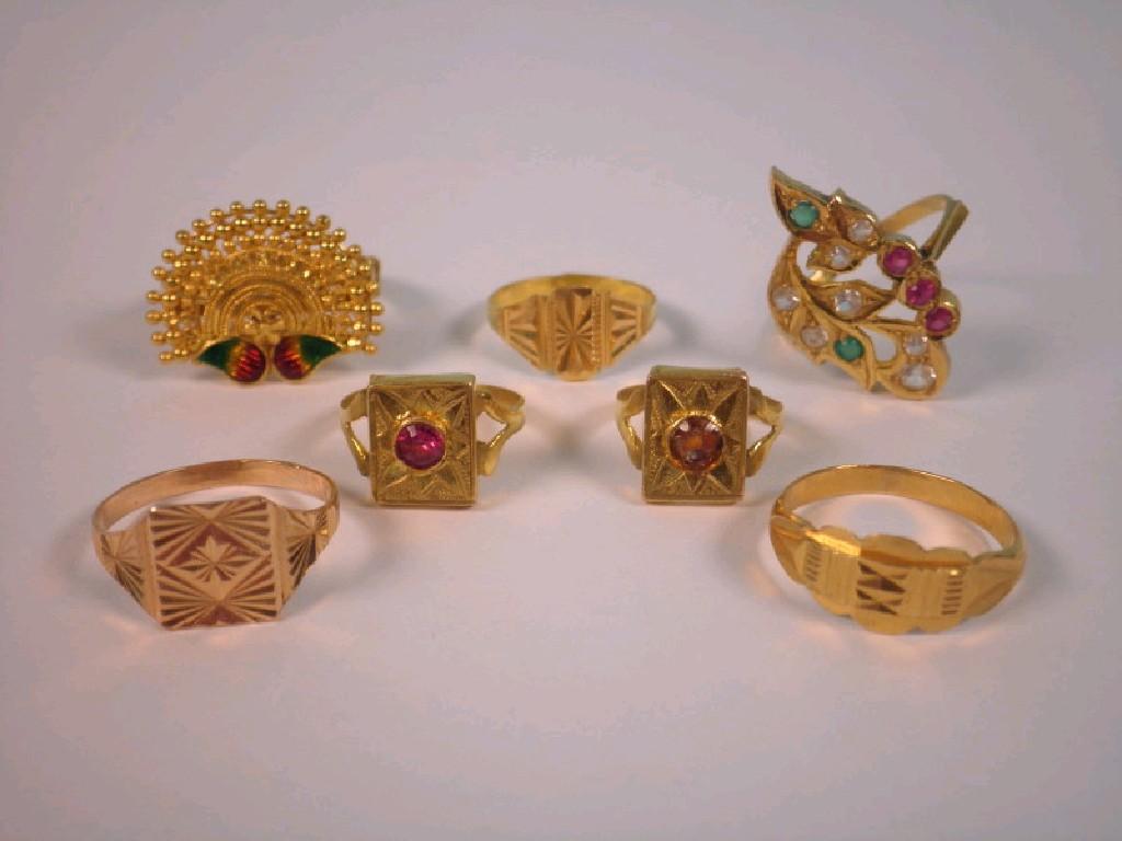 Appraisal: Seven Asian style rings various marks g all in