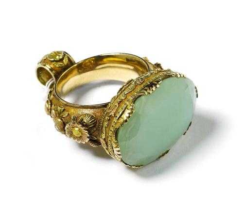 Appraisal: GOLD AND CHRYSOPRASE -PETSCHAFT PENDANT end of the th century