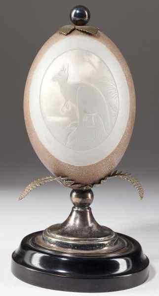 Appraisal: th century Australian Carved Emu Eggmounted in white metal on