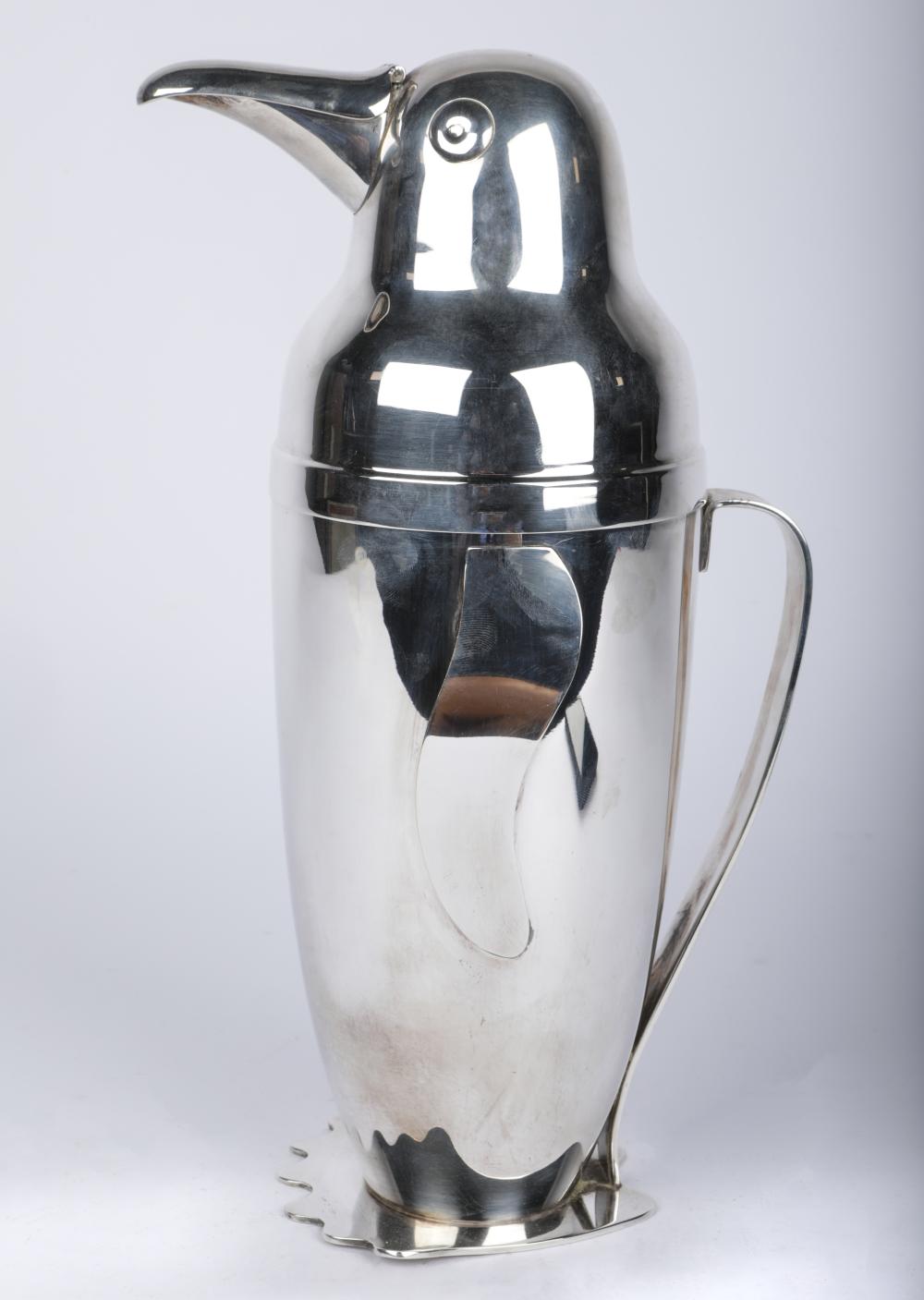 Appraisal: FRENCH SILVER-PLATE PENGUIN COCKTAIL SHAKERlate th century stamped to underside