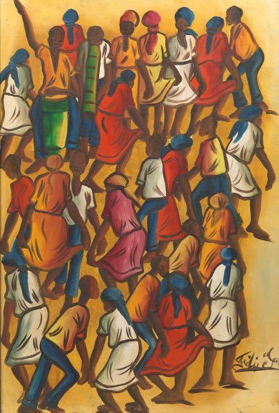 Appraisal: Felix Jean Haitian - x Haitians Dancing Oil on masonite