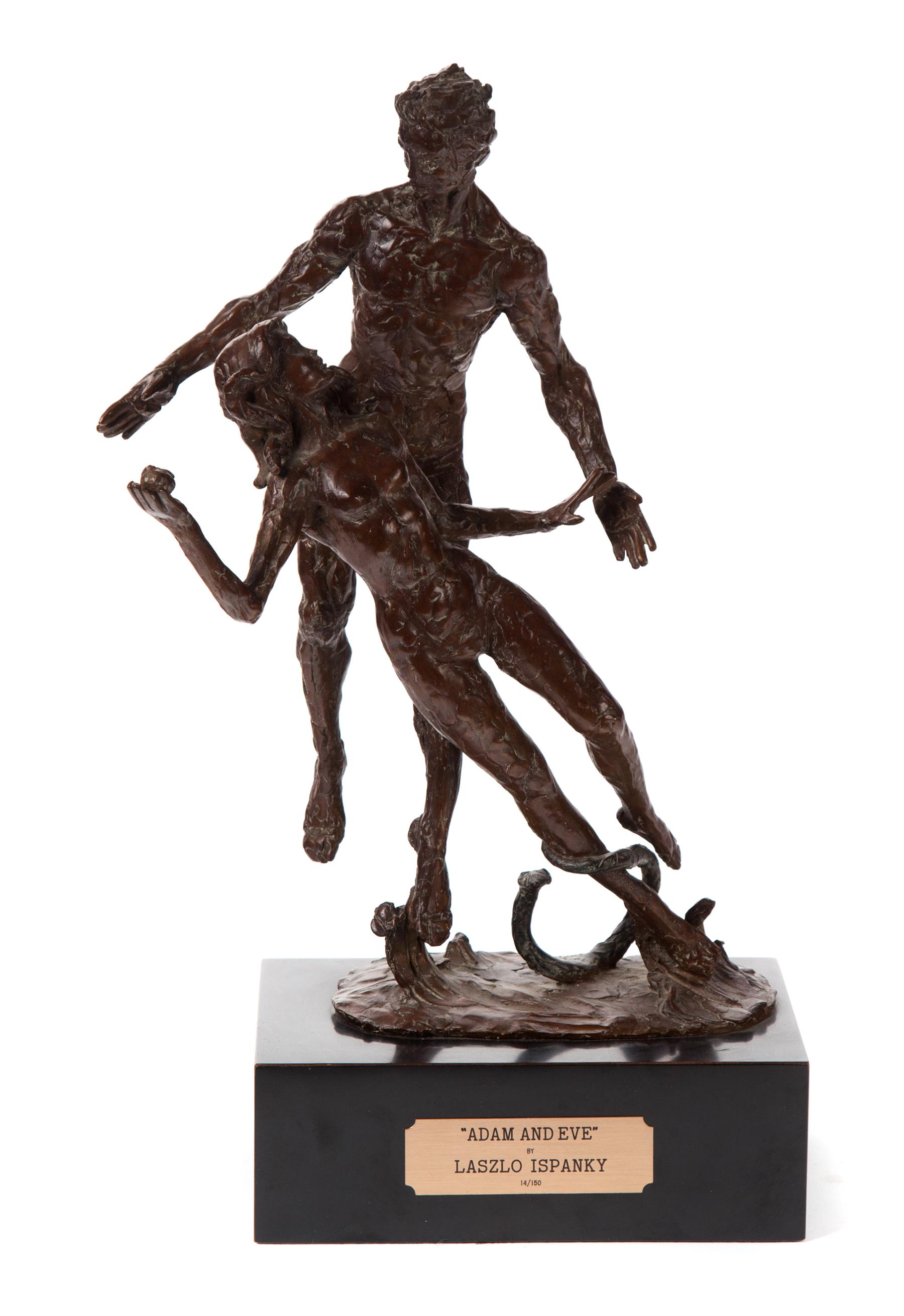 Appraisal: LASZLO SPANKY BRONZE SCULPTURE OF ADAM AND EVE American Signed