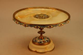 Appraisal: Antique French Champleve Bronze Onyx Tazza Antique French Champleve Bronze