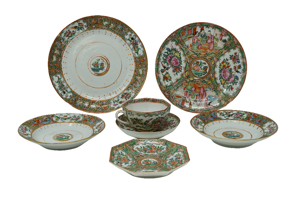 Appraisal: Chinese Export Famille Plates Saucer Chinese Export Famille Rose Plates