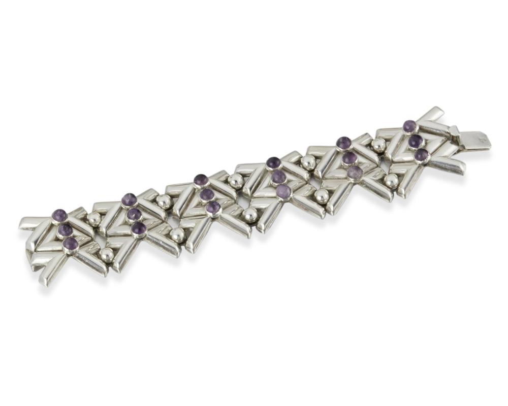 Appraisal: A Fred Davis silver and amethyst bracelet Second-Quarter th Century