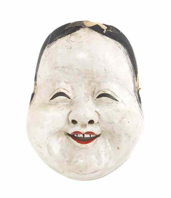 Appraisal: A Japanese Noh Mask depicting Otafuku signed Hikari-chou with a