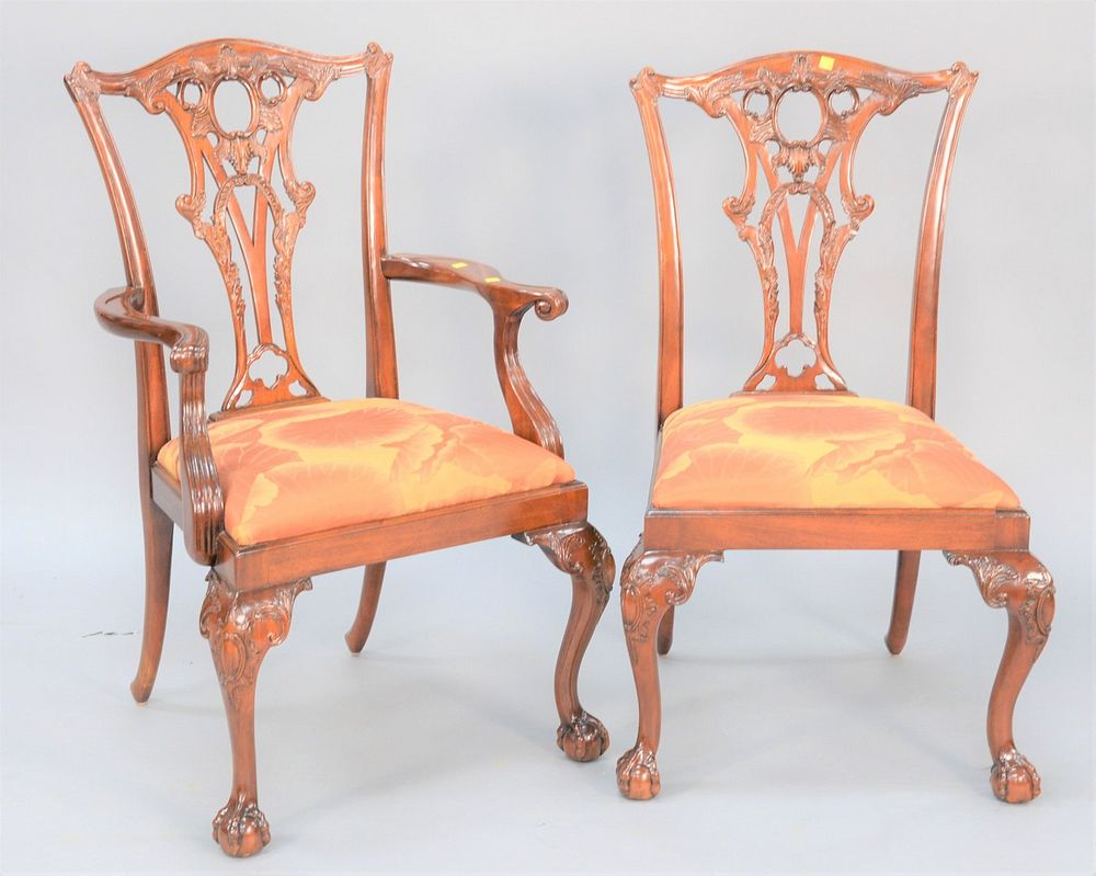 Appraisal: Two Chippendale-style chairs one with arms having upholstery seat and