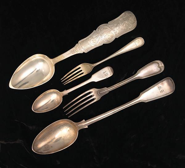 Appraisal: A group of silver flatware Comprising Fiddle Thread vegetable spoon