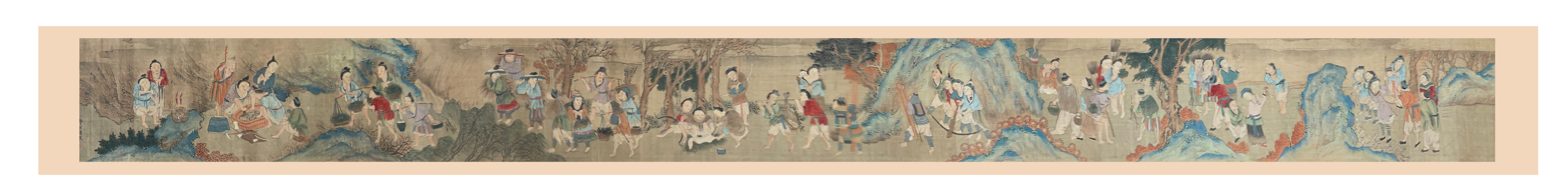 Appraisal: a Chinese Qing Dynasty superbly painted hand scroll of figures