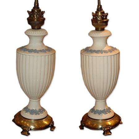 Appraisal: Pair of Wedgwood Queensware Style Lamps Estimate -