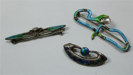 Appraisal: CHARLES HORNER TWO ART NOUVEAU BROOCHES CIRCA silver and enamel