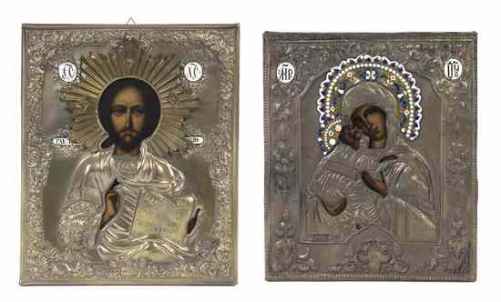 Appraisal: Two Eastern European Oklad and Enamel Icons each of rectangular