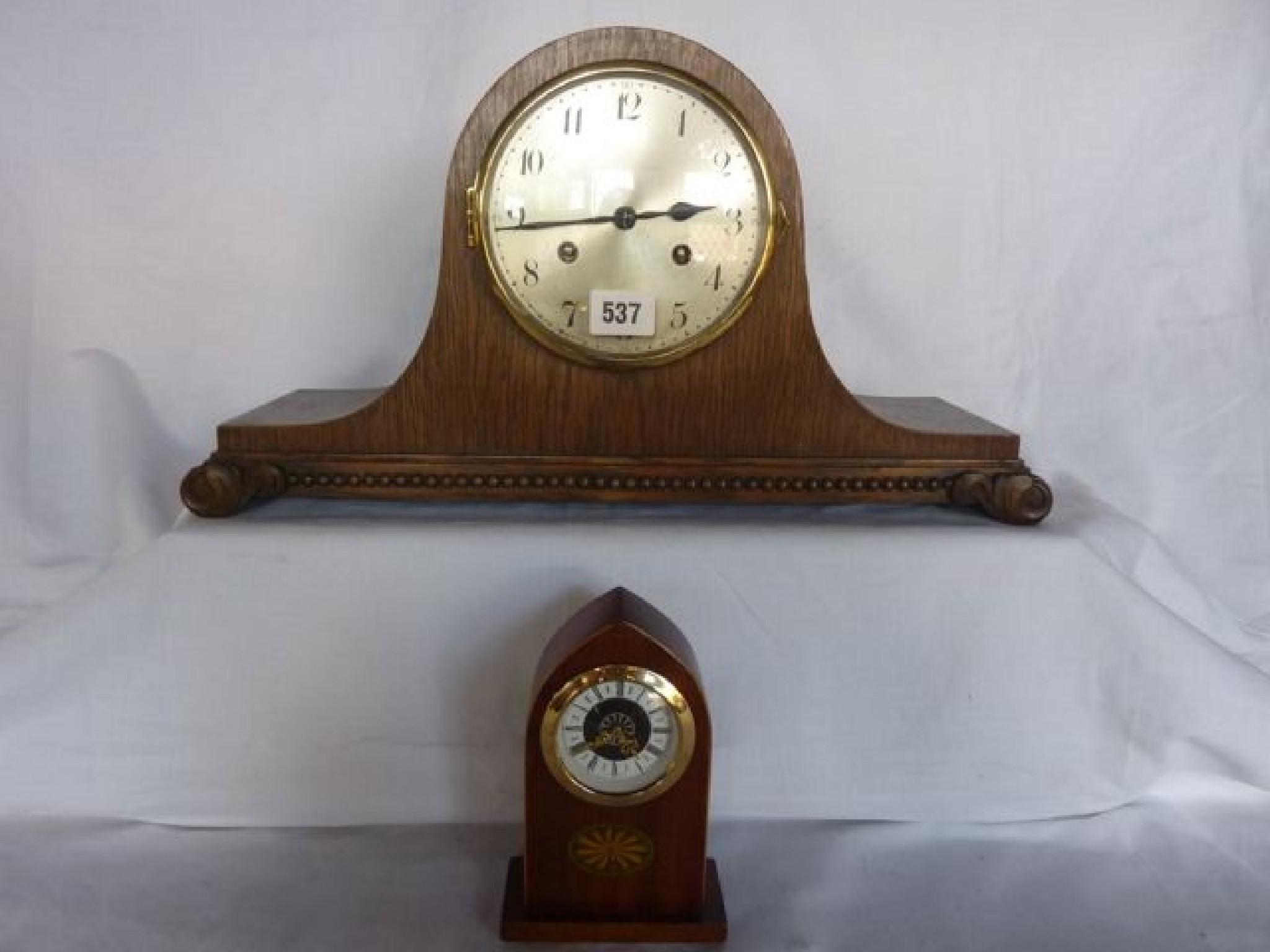 Appraisal: A 's oak Napoleon or top hat mantle clock with