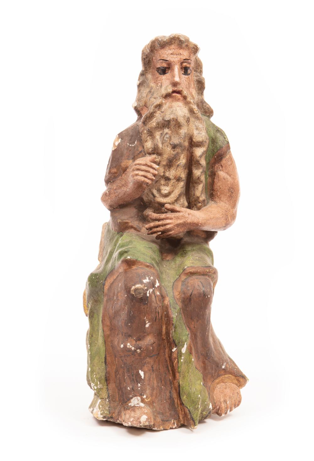 Appraisal: Carved and Painted Wood Figure of Moses early th c