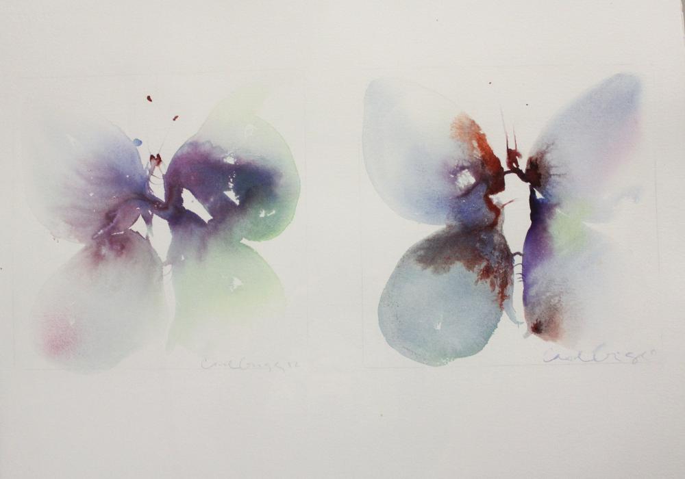 Appraisal: CAROL GRIGG Portland Oregon born diptych watercolor on paper butterflies