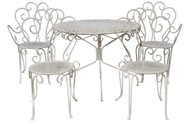 Appraisal: lot of French white painted iron patio set mid th