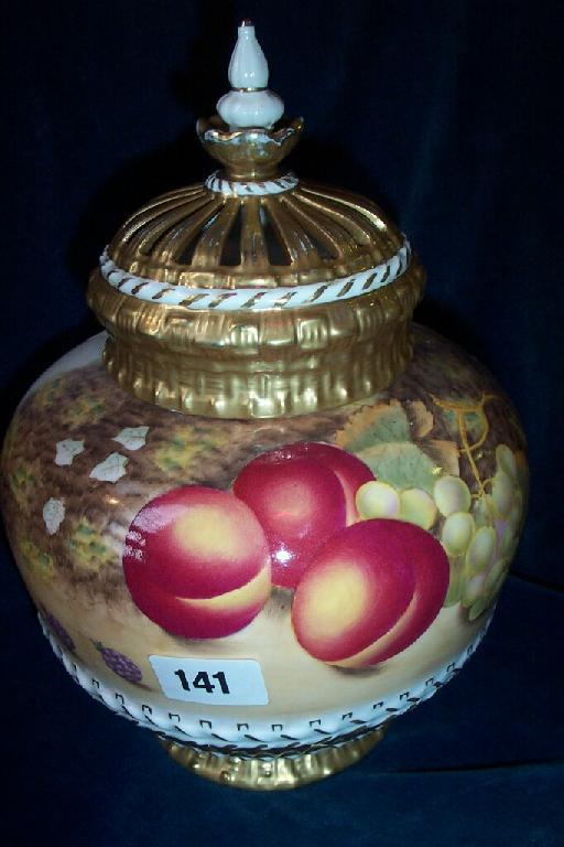 Appraisal: A Royal Worcester pot-pouri vase and cover with painted fruit