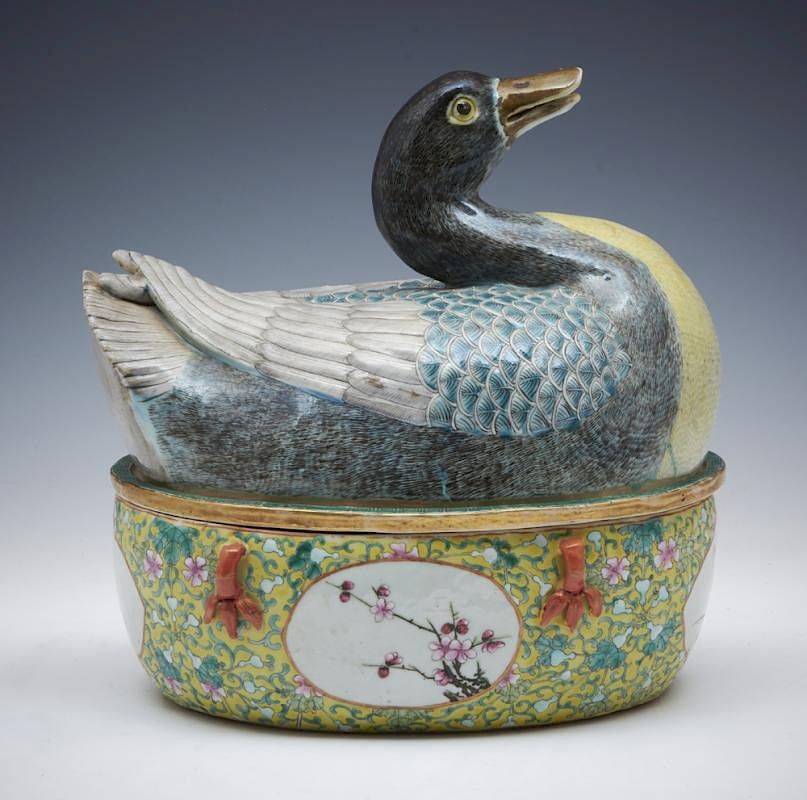 Appraisal: Chinese ceramic duck tureen Ceramic tureen the lid in the