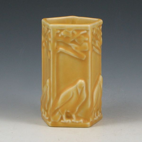 Appraisal: Rookwood matte yellow pentagonal rook vase with good mold from