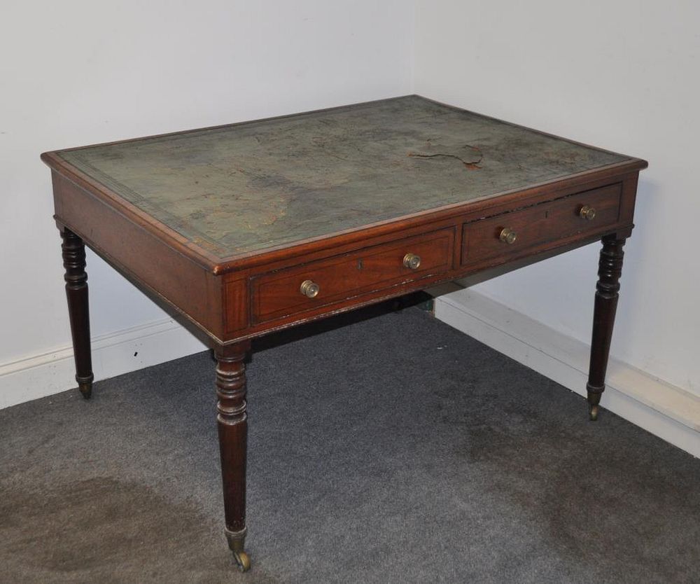 Appraisal: Period Regency Leather Top Mahogany Partners Desk high wide deep