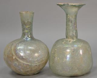 Appraisal: Two large Roman glass bottle vases pale green and iridescent